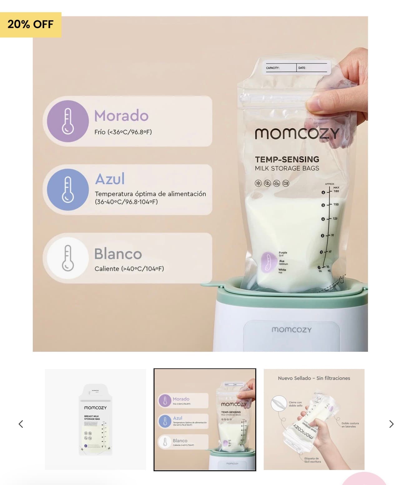 Bolsa para almacenar leche materna