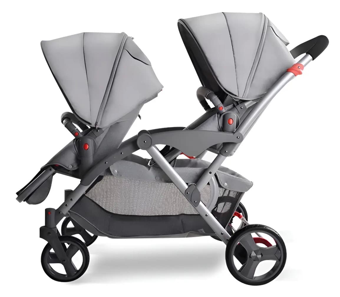 Coche doble dúo reclinable 6 modos en 1 Lubabycas gris