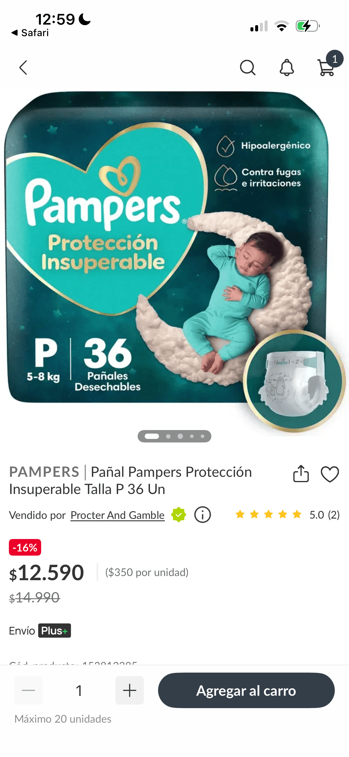 Pañales Pampers talla P  2 paquetes