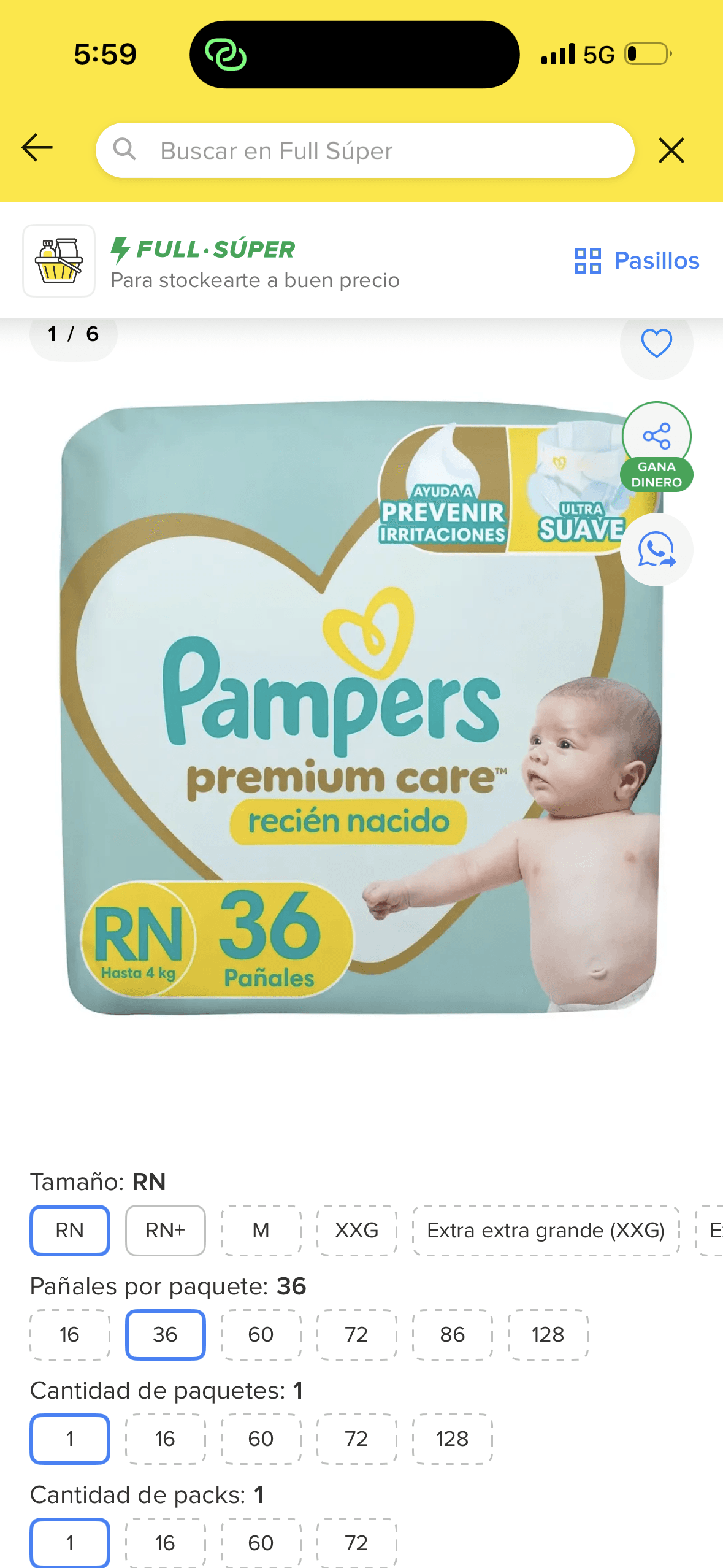 Pañales Pampers premium care  Talla RN 2 paquetes