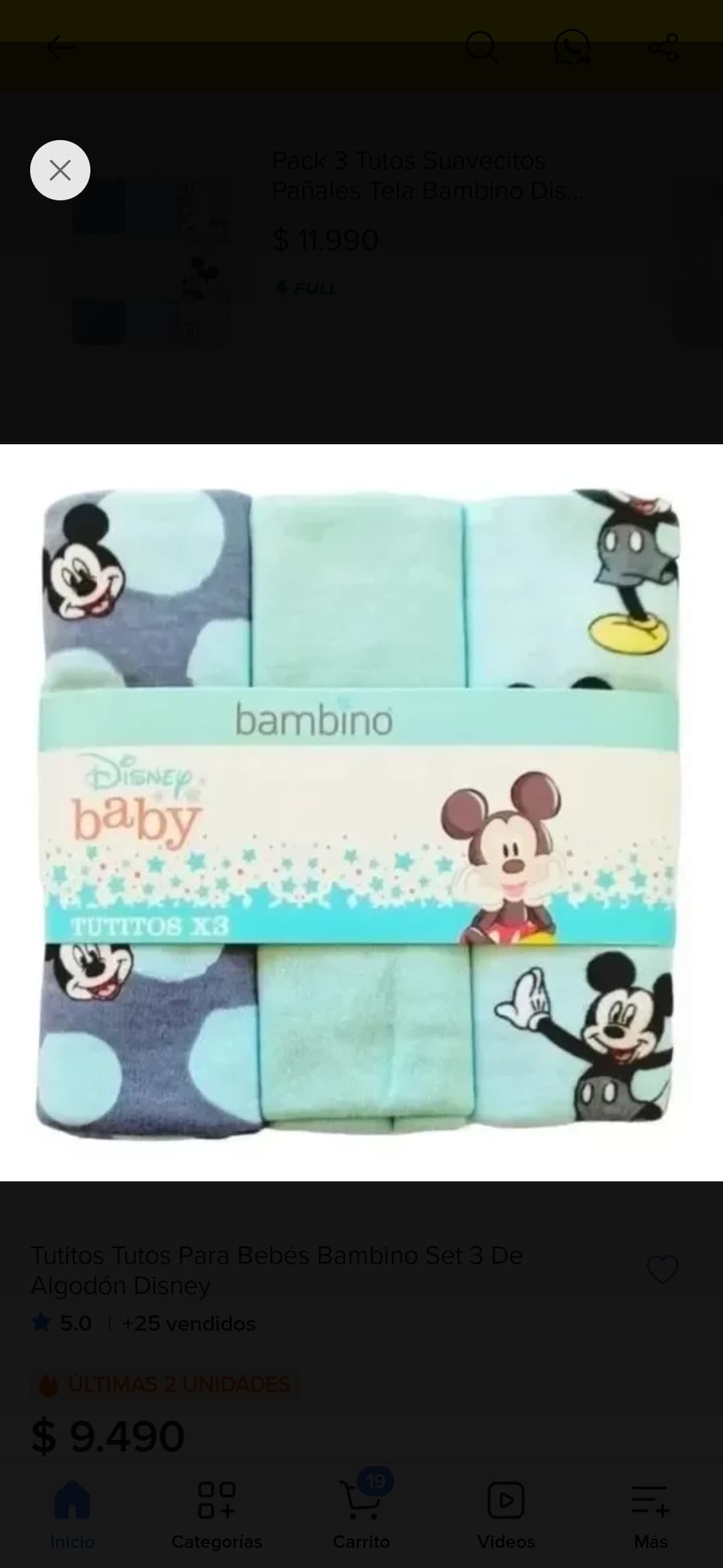 Set Pañales (tutos) de algodón Bambino