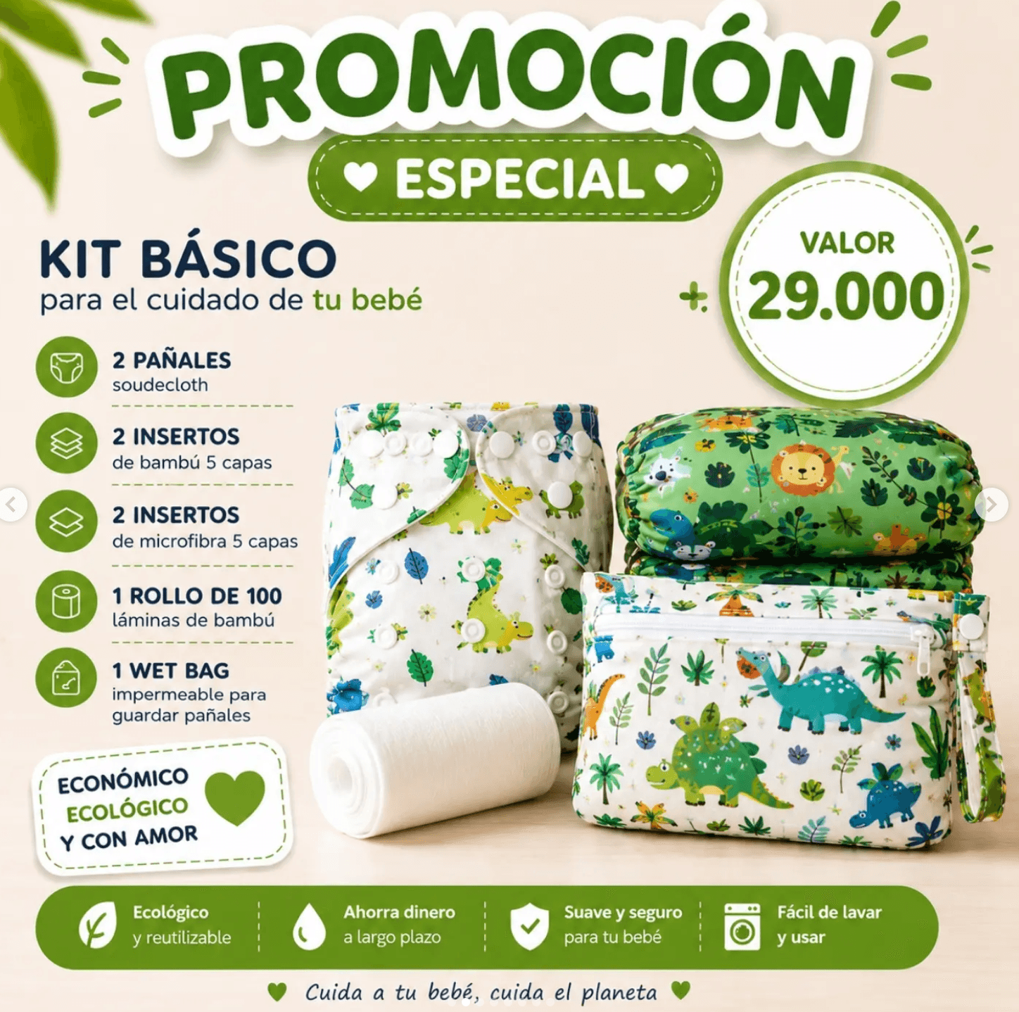 Pack BabySafari de pañales reutilizables de bambú