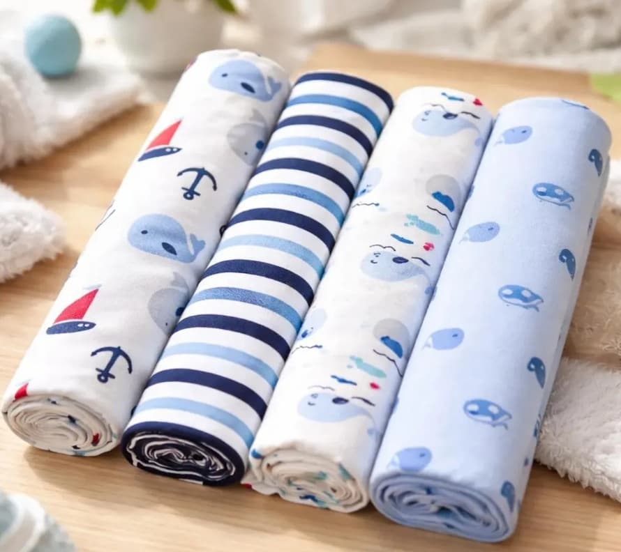 Set 4 Tutos Bebé Franela 100% Marino Celeste