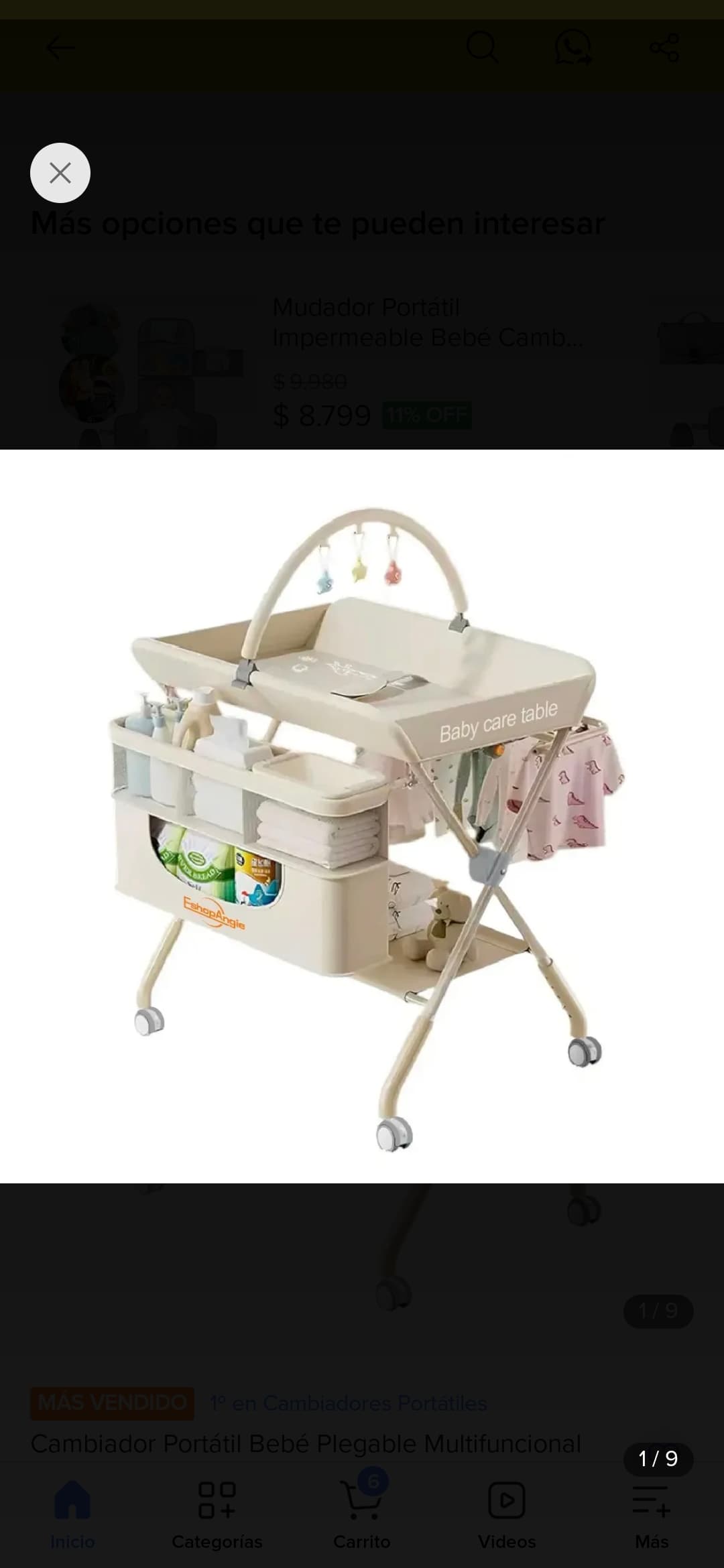 Cambiador Portátil Bebé Plegable Multifuncional Mudador Beige