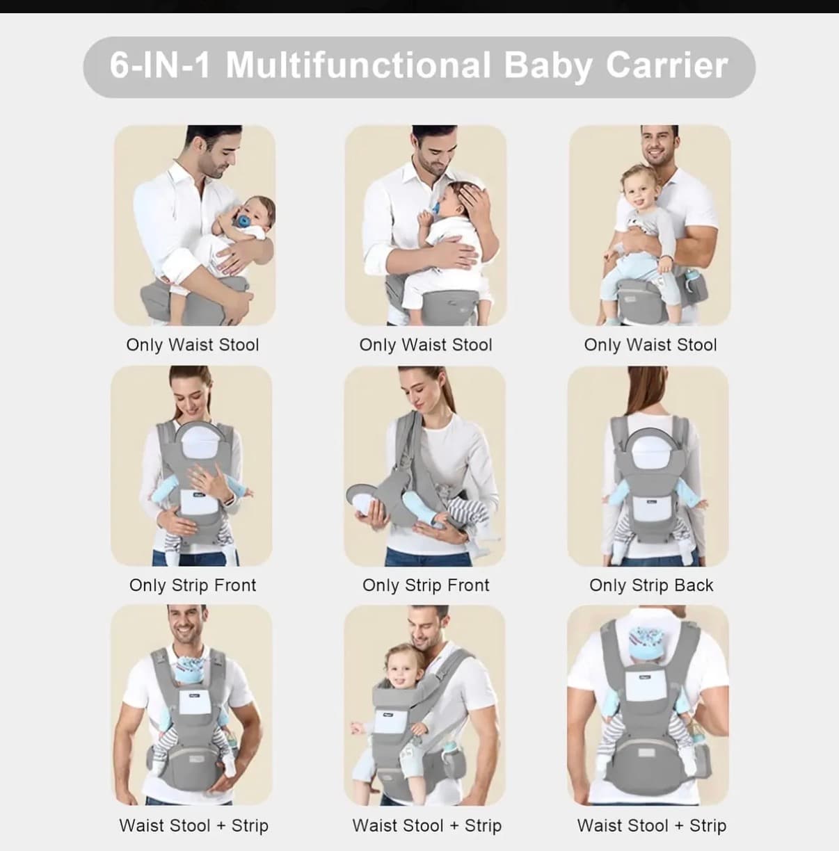 Mochila Portabebés Ergonómica Asiento Multifuncional 6 En 1 (precio varia segun la marca y calidad)
