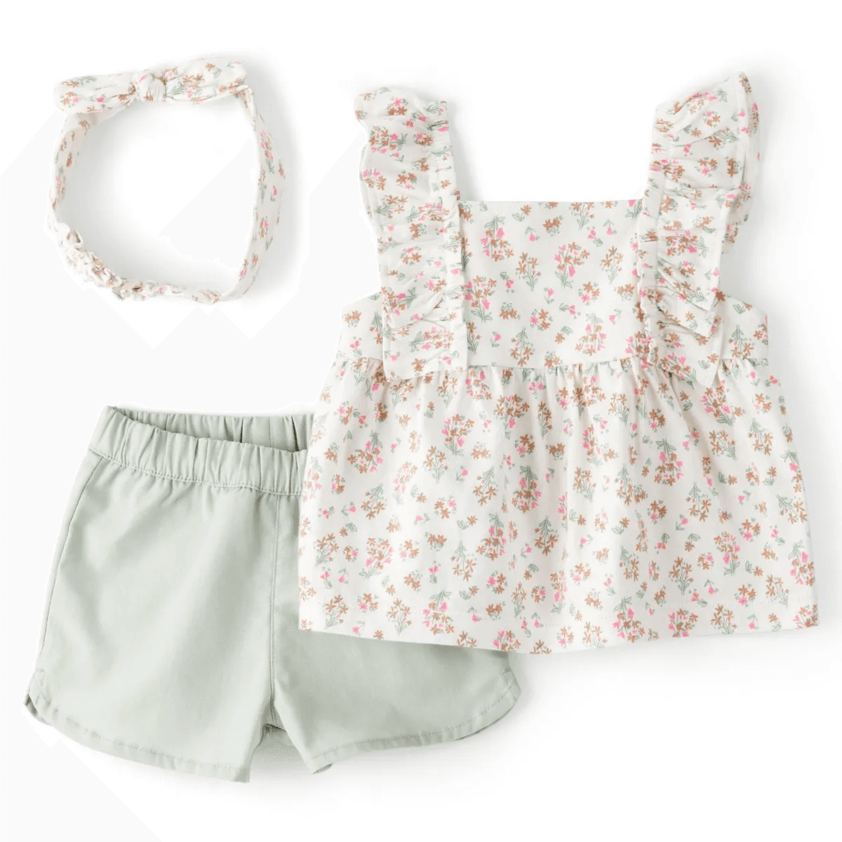 Conjunto 3 Piezas Blusa, Cintillo y Short Bebé Niña Carter´s