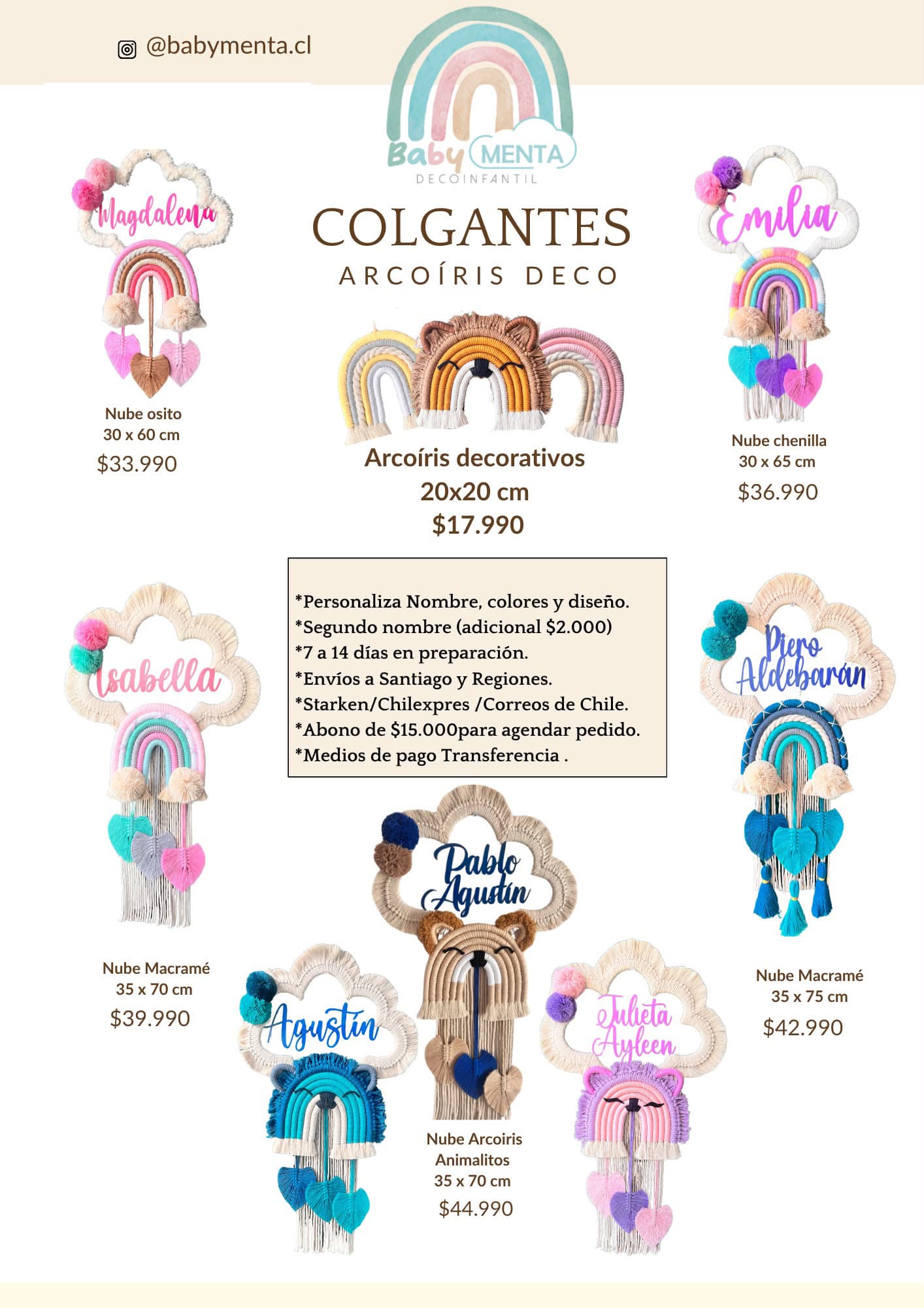 Colgante de macramé personalizado con el nombre (llamar a vale-colores rosa-verde agua)