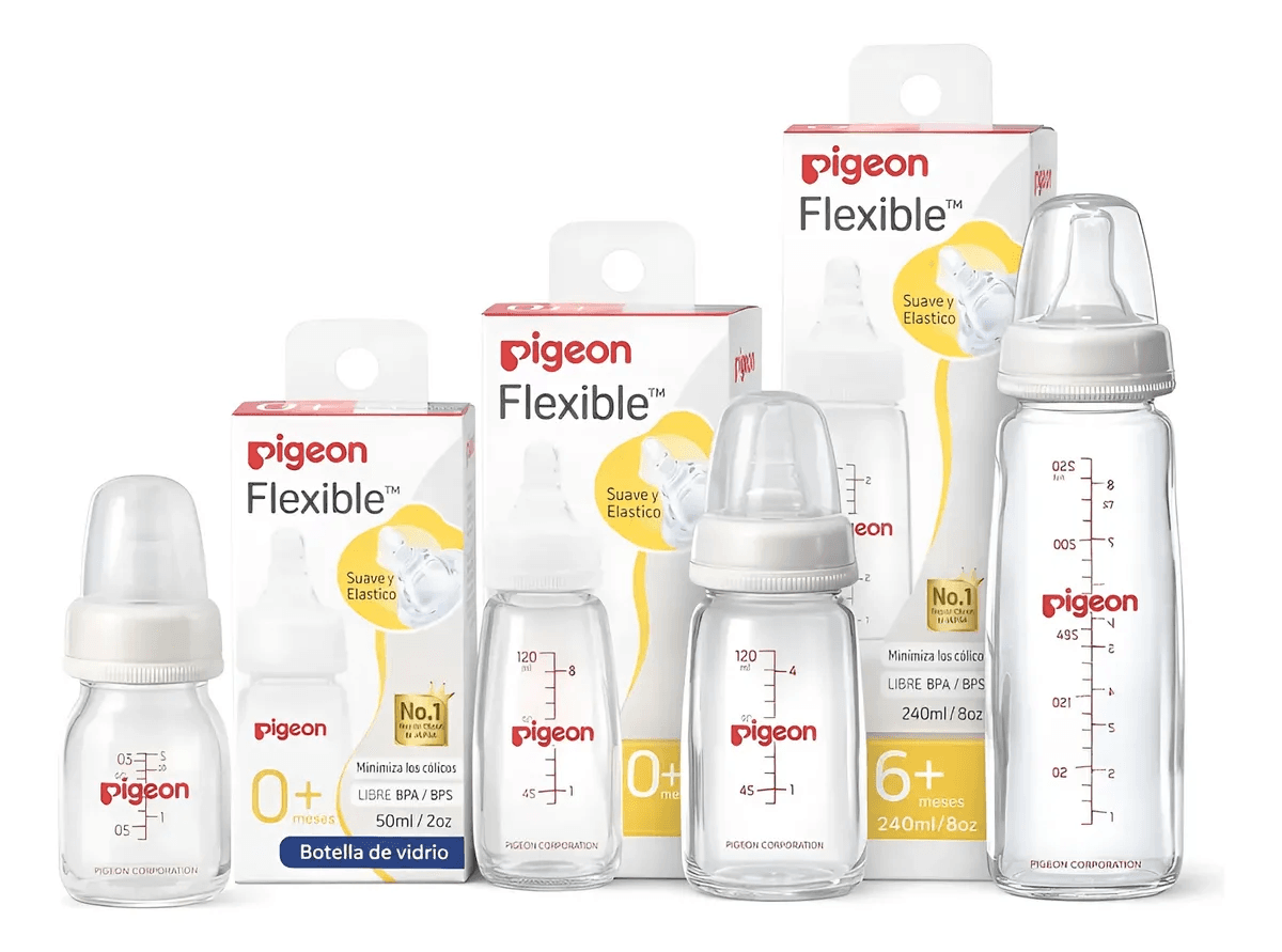 Kit 3 biberones vidrio pigeon